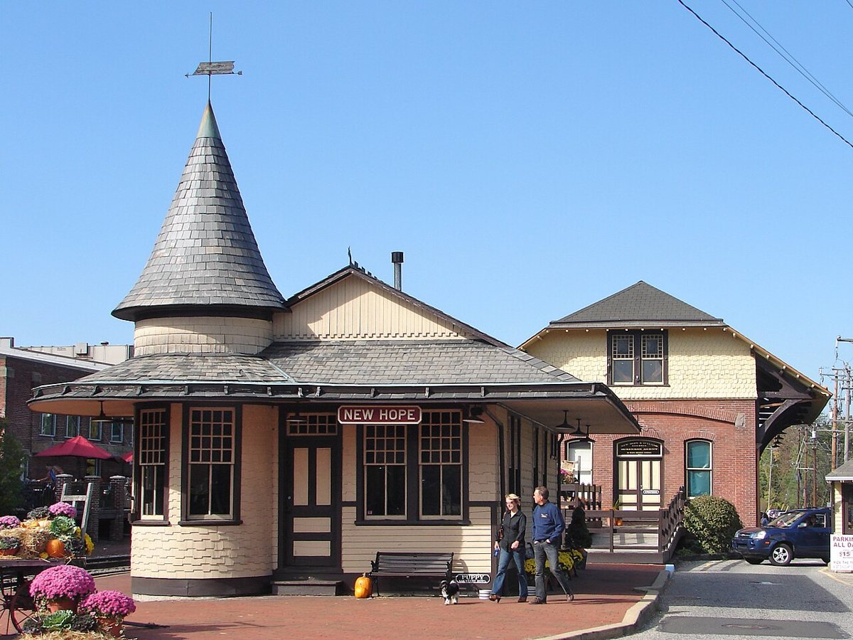 the restored New Hope and Ivyland Railroad station in New Hope Pennsylvania