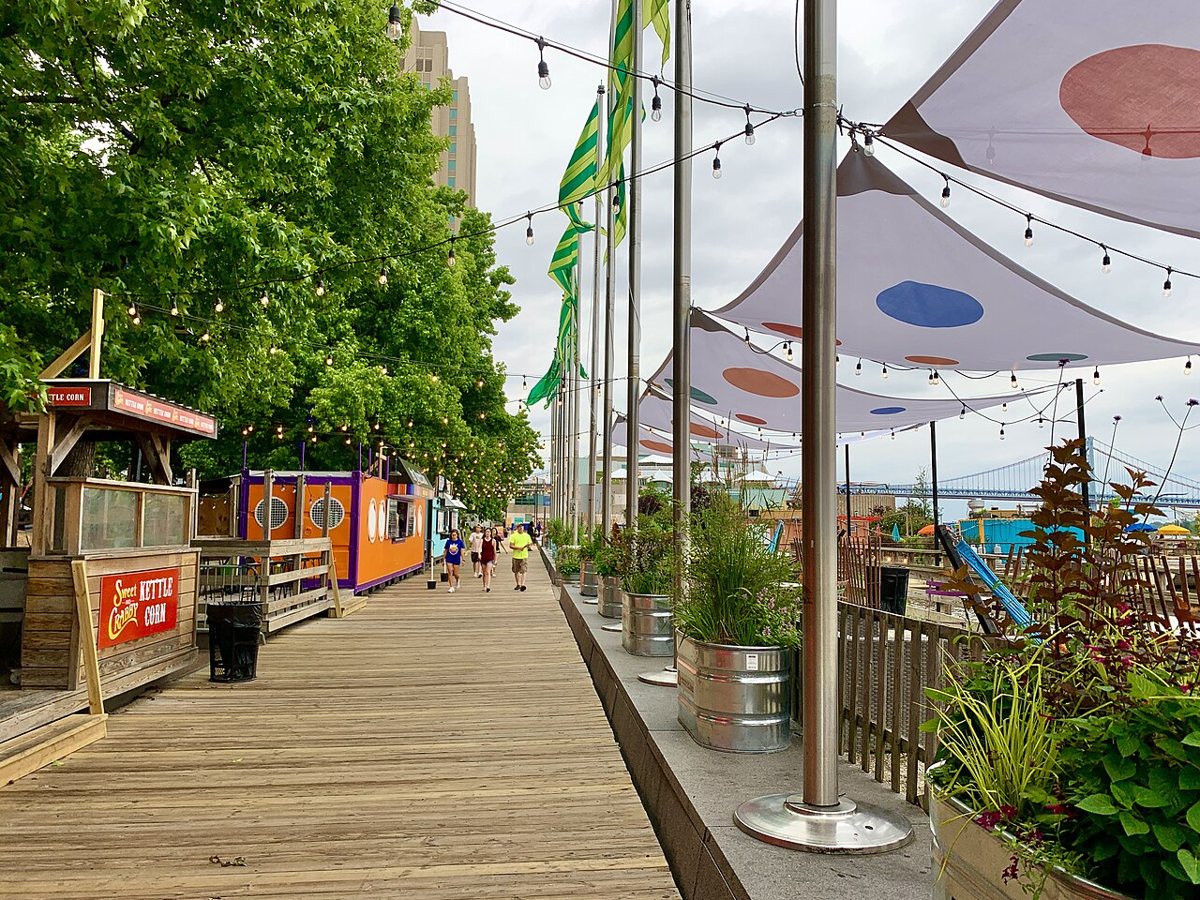 hammocks and string lights at Spruce Street Harbor Park