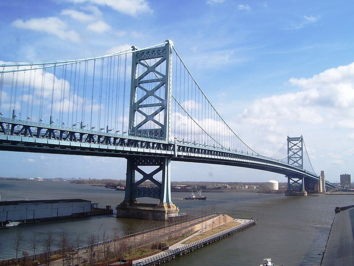 view of the Benjamin Franklin Bridge from Race Street Pier