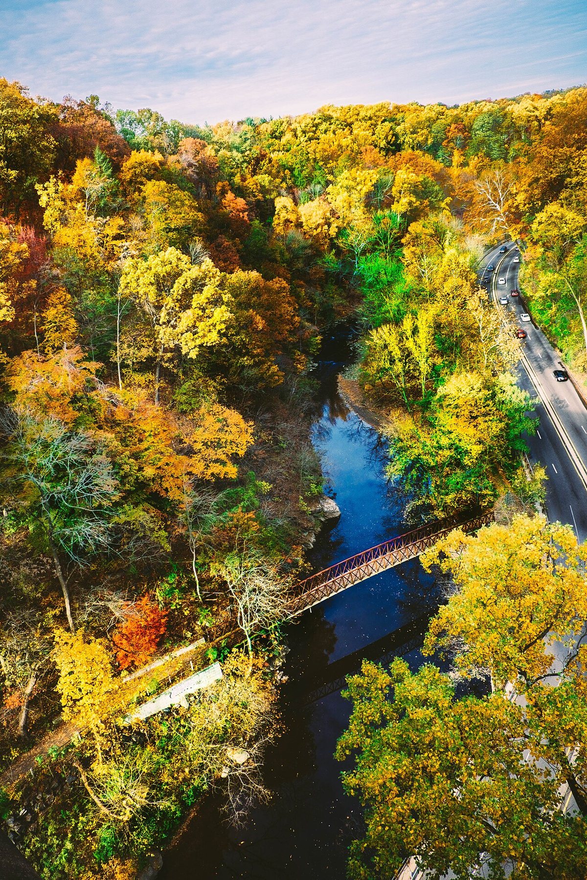 Wissahickon Creek trail through the forest in Philadelphia
